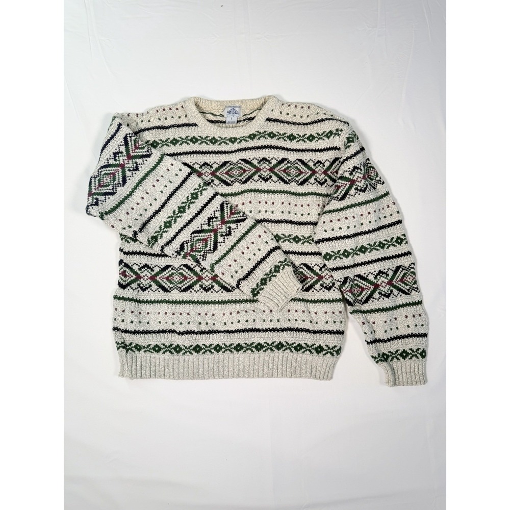 Vtg Cambridge Classics Cotton Fair Isle Sweater Small Mens 90s Made In USA Y2K